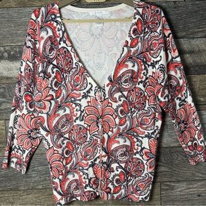 Grace Women’s XL Paisley Cardigan Sweater Red Black Cottagecore V-Neck Boho